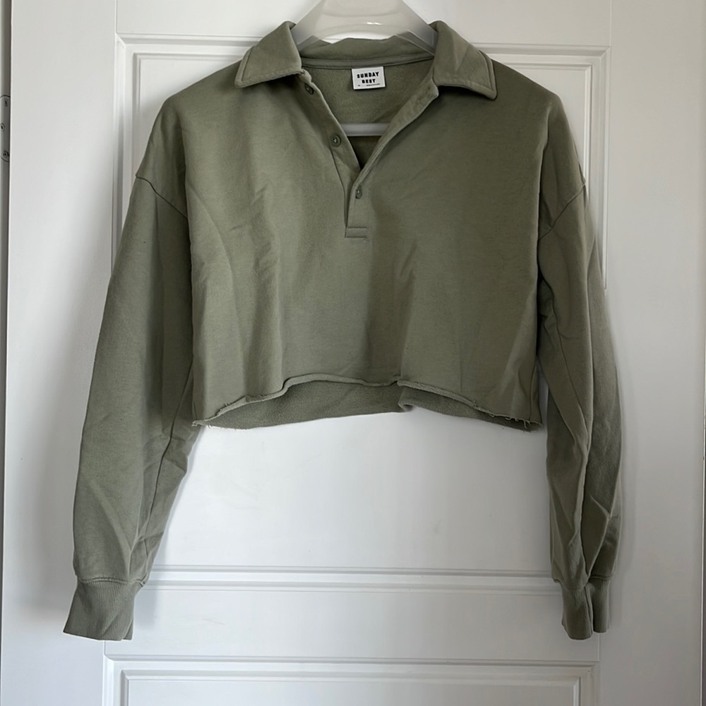 Aritzia - Sunday Best - cropped fleece polo sweater - green